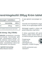 Vitaking Chromium 200 mcg supplement label detailing ingredients and usage instructions.
